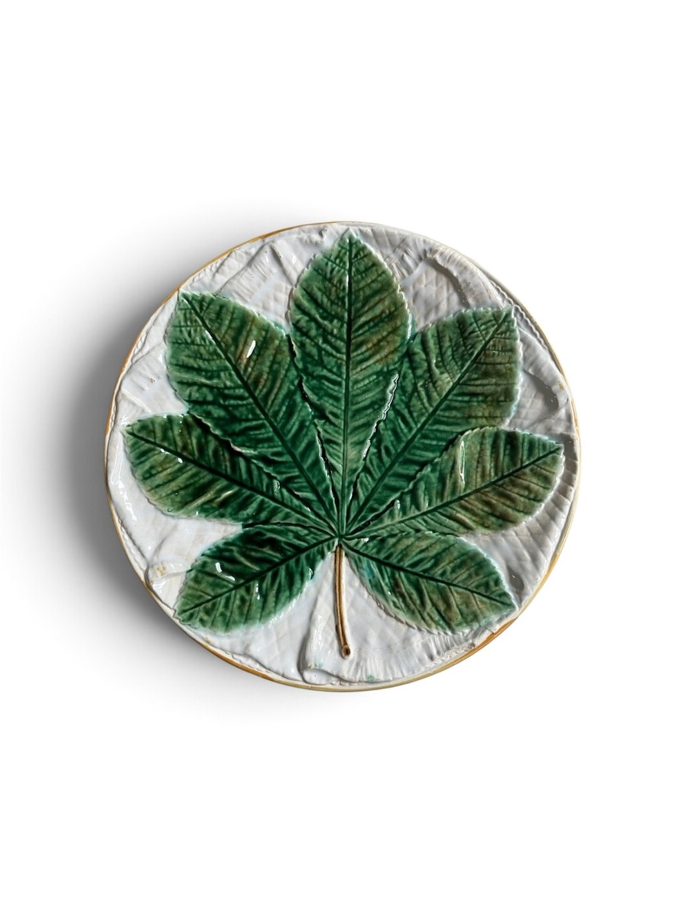 George Jones Majolica Horse Chestnut on Dinner Napkin Plate, 1870.